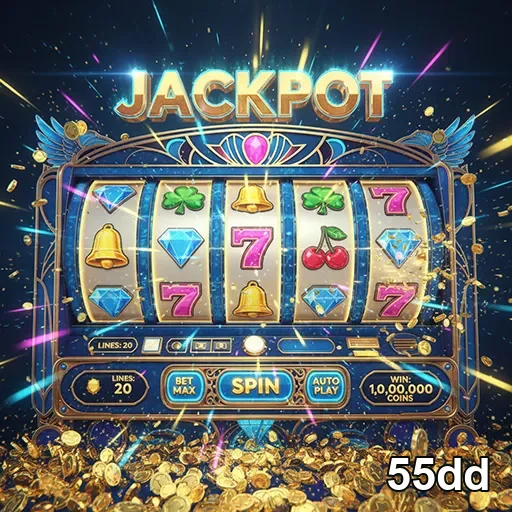 Imagem de um slot machine com o logo 55dd, site especializado em jogos de azar e apostas online no Brasil